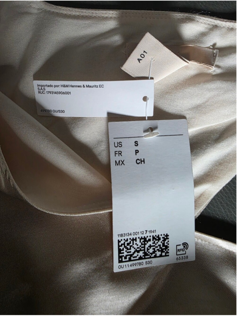 H&M Satin Slip Dress Cream Ivory Ruffle Midi Dress Asymmetrical Hem V Neck S - Picture 11 of 12